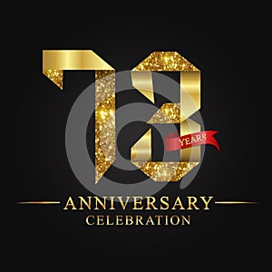 73rd anniversary years celebration logotype. Logo ribbon gold number and red ribbon on black background. photo