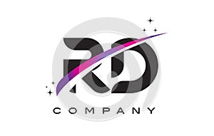 RD R D Black Letter Logo Design with Purple Magenta Swoosh