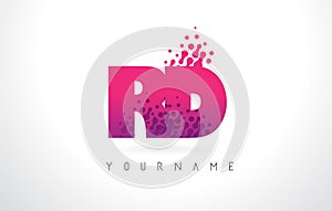 RD R D Letter Logo with Pink Purple Color and Particles Dots Design.