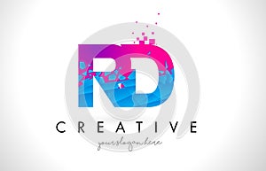 RD R D Letter Logo with Shattered Broken Blue Pink Texture Design Vector.