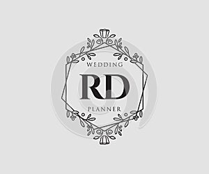 RDInitials letter Wedding monogram logos collection, hand drawn modern minimalistic and floral templates for Invitation cards,