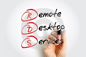 RDS - Remote Desktop Services acronym with marker, technology concept background