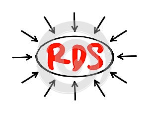 RDS - Remote Desktop Services acronym text with arrows, technology concept background photo