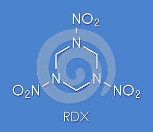 RDX cyclotrimethylenetrinitramine explosive molecule. Skeletal formula.