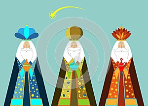 Three wise men Christmas. Three biblical Kings, Caspar, Melchior and Balthazar. Bethlehem Nativity concept, Happy Epiphany