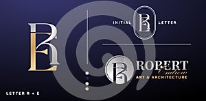 RE or ER monogram initial letter logo, elegant and luxury style. Vector design template elements