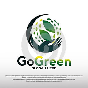 Re-greening the logo Go green. Design a green world logo with the concept of leaves and earth. world green day. living