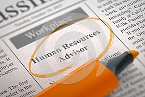 We're Hiring Human Resources Advisor. 3D.