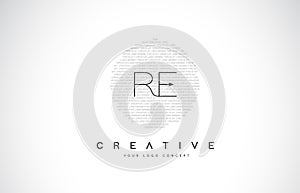 RE R E Logo Design with Black and White Creative Text Letter Vector.