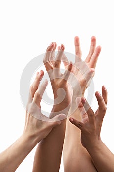 Reach out hand gesture from different skin tone