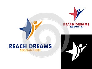 Reaching Dream Logo, Abstract human Reach dreams, success, goal creative symbol idea logo concept.