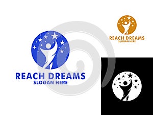 Reaching Dream Logo, Abstract human Reach dreams, success, goal creative symbol idea logo concept.