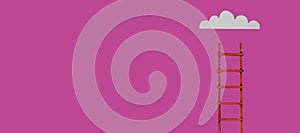 Reaching a goal and think different, creativity,vision, idea business concept. Ladder of success, and cloud on pink background,