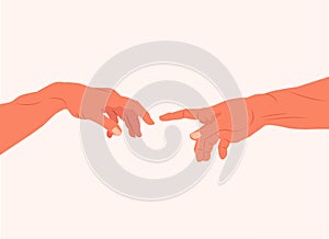 Reaching hands from The Creation of Adam of Michelangelo. Vector illustration