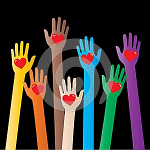 Reaching helping human hands love diversity respect