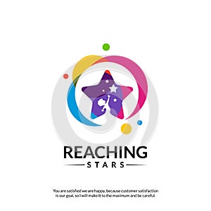 Reaching Stars Logo Design Template. Dream star logo. Emblem, Colorful, Creative Symbol, Icon