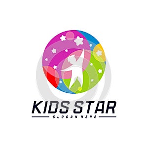 Reaching Stars Logo Design Template. Dream star logo. Kids Star Concept, Colorful, Creative Symbol