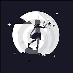 Reaching Stars with Moon Background Logo Design Template