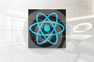 React on glossy office wall realistic texture