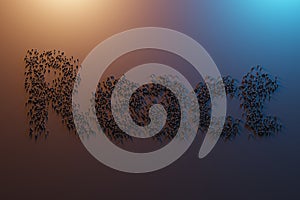 React language. Programming web apps. Word React of the square pixels on a black background