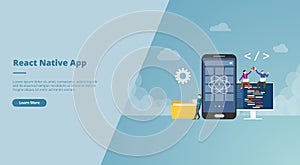 React native mobile app development concept for website landing homepage template banner or slide presentation cover
