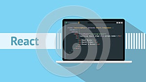 React native programming language with laptop and code script on screen