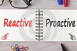 Reactive or proactive written on notebook concept