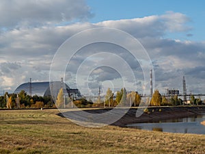 Reactor 4 at the Chernobyl nuclear power plant with a new sarcophagus.