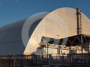 Reactor 4 at the Chernobyl nuclear power plant with a new sarcophagus.