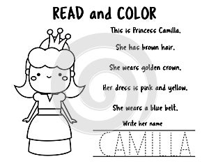 Read and color page for kids. Educational game for children. Reading Comprehension Worksheet for pre school age photo