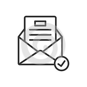 Read email, icon in line design. Read, email, opened, message, communication, checked, inbox on white background vector