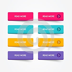 Read More colorful 3d button set on white background. Flat line button collection. Vector web element