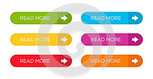 Read More colorful button set vector. Colorful buttons read more. For web or applications.