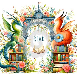 READ poster with dragons and spring flowers