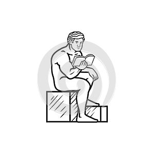 The reader. a man read a book while naked logo. vector illustration