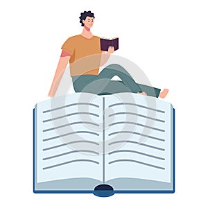 reader man reading book seated in book character