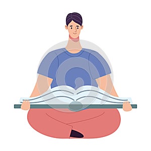 reader man reading book seated in lotus position character