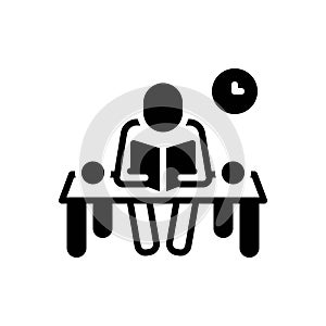 Black solid icon for Readers, reciter and bibliophile photo