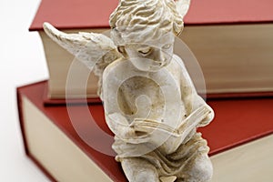 Reading angel sitting on a book