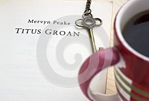 Reading book of famous British writer Mervyn Peake `Titus Groan` from Gormenghast