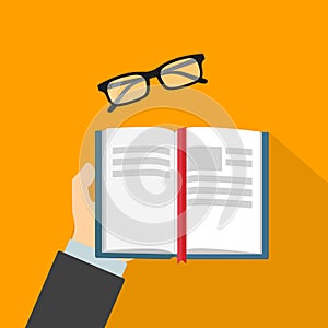 Reading book flat vector illustration