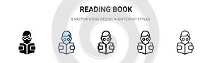 Reading book icon in filled, thin line, outline and stroke style. Vector illustration of two colored and black reading book vector