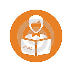 Reading book icon, studying, reader / orange version