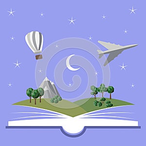 Reading book, imagination concept