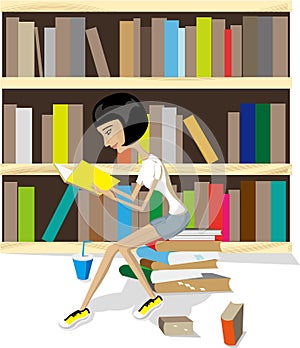 Reading book in library