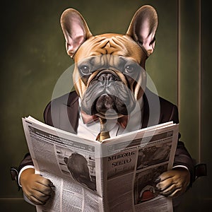 reading bulldog, AI generated