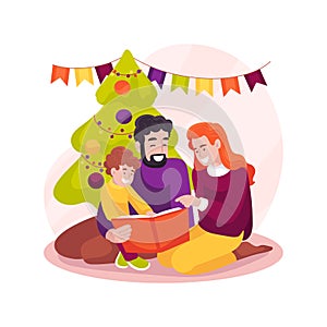 Reading Christmas stories isolated cartoon vector illustration.