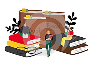Reading concept with cartoon characters