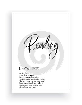 Reading definition minimalist poster design, vector.