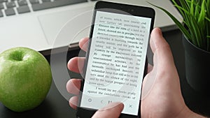 Reading e-book on the smartphone